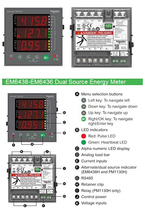 multifunction EM6438 EM6436 Dual Source Energy Meter